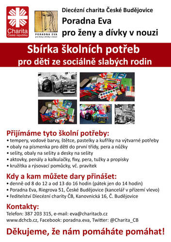 Letáček na sbírku školních potřeb
